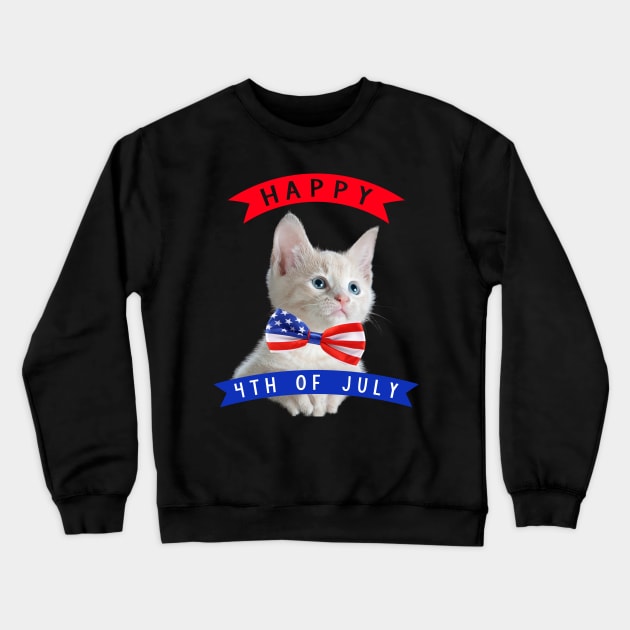 Happy 4th Of July Cute Cat Independece Day Cat With A Bow Tie Crewneck Sweatshirt by Fersan